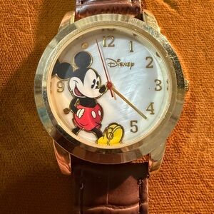 Disney Gold Watch with Mickey Mouse and Brown Strap MK1320